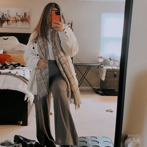 Gray Pleated Wide-Leg Pants